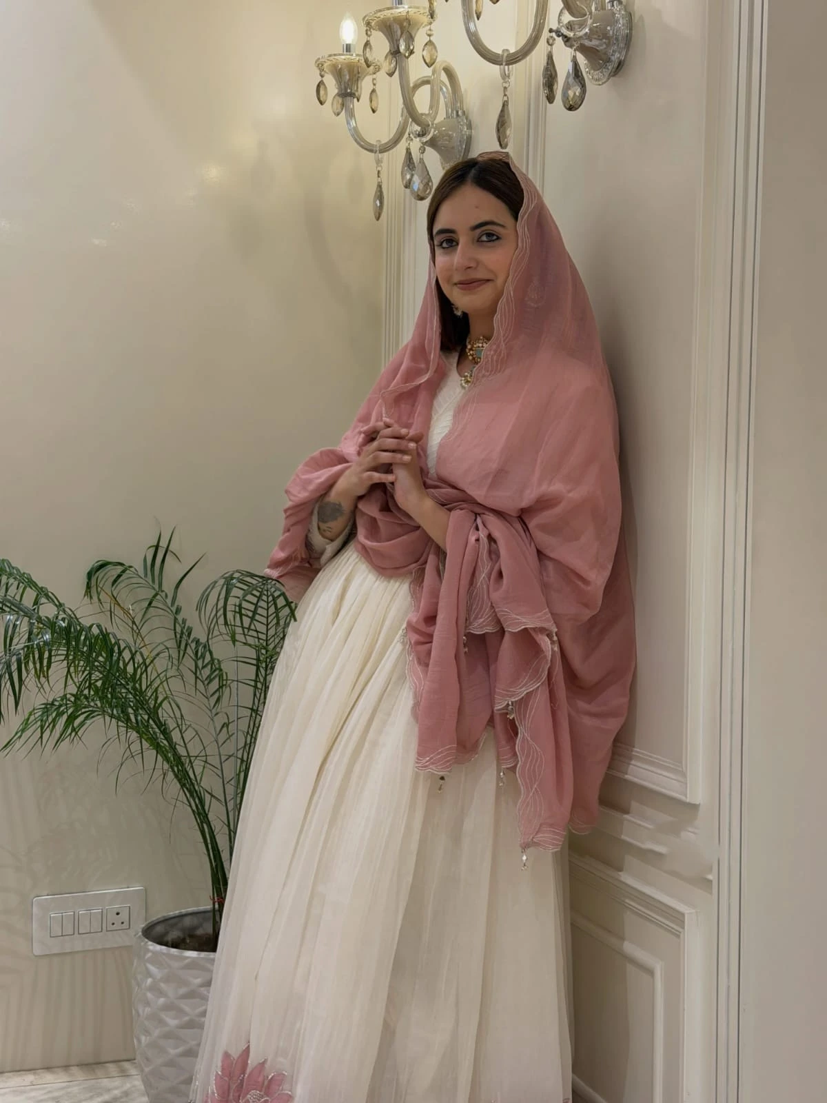 Designer Faux Georgette Embroidered Straight Salwar Set with Pant & Dupatta
